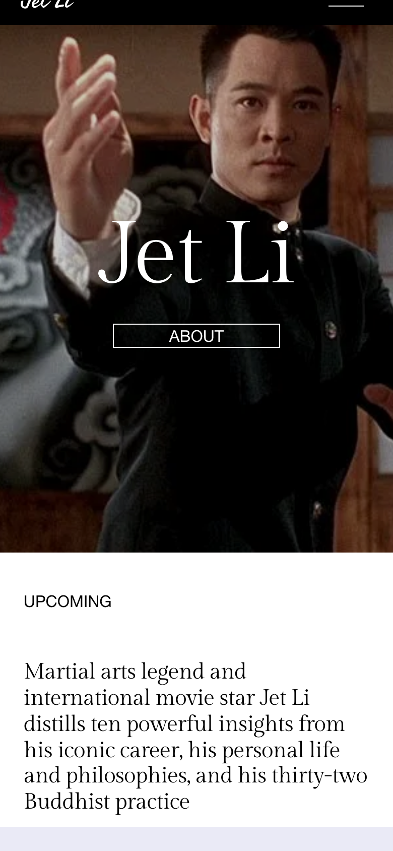 The jetli.com homepage on a phone: the full-screen hero photo and title adapt cleanly to the small screen